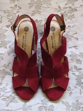Eric Michael Red Suede Crisscross Slingback Heels